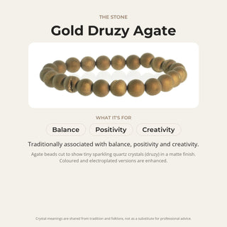 Agate Druzy Electroplated Gold Round Bracelet - 8mm (Enhanced) from The Rock Space