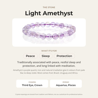 Light Amethyst stone card: what it is traditionally associated with, chakra and zodiac