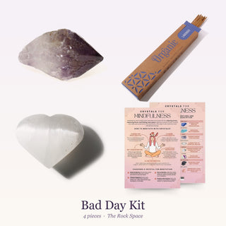 Bad Day Kit: Amethyst Crystal Point E #1 - 1 7/8-2 1/2", Lavender Incense Sticks, Selenite Heart #4 - 1 3/4" to 2 3/4", QuickStudy Guide 2.0 - Crystals for Mindfulness