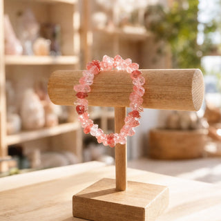 Cherry Quartz bead bracelet, lifestyle photo