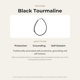 Black Tourmaline stone card: what it is traditionally associated with, chakra and zodiac