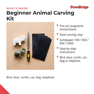 Soapstone Carving Kit - Make 3D Art 🦉🐢🐈 Choose Your Animal from Stonebridge Imports