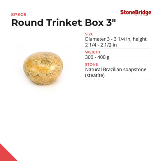 Soapstone Trinket Box - Round Top Varnished 3" from The Rock Space