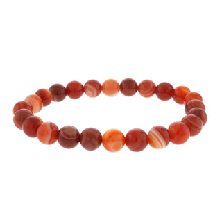 Banded Carnelian bead bracelet on a white background