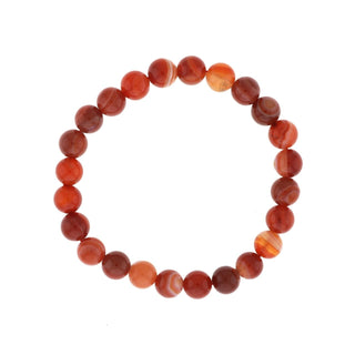 Banded Carnelian bead bracelet on a white background