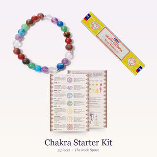 Chakra Starter Kit: Chakra Stones Round Bracelet - 8mm (Enhanced), Seven Chakra Satya Incense Sticks - 15g, QuickStudy Guide 2.0 - Chakra