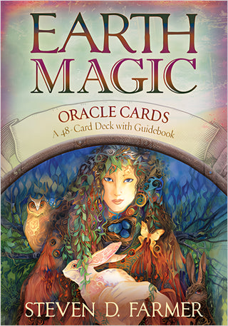 Earth Magic Oracle Cards box front — a 48-card deck with guidebook by Steven D. Farmer
