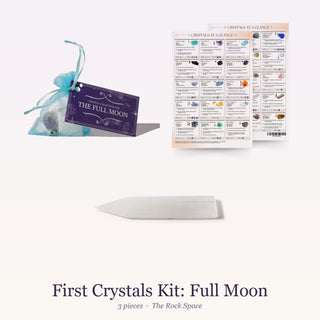 First Crystals Kit for Full Moon: Intention Crystal Collection, QuickStudy Guide 2.0 - Healing Crystals, Selenite Charging Plate (Bar) 8"
