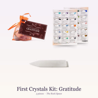 First Crystals Kit for Gratitude: Intention Crystal Collection, QuickStudy Guide 2.0 - Healing Crystals, Selenite Charging Plate (Bar) 8"