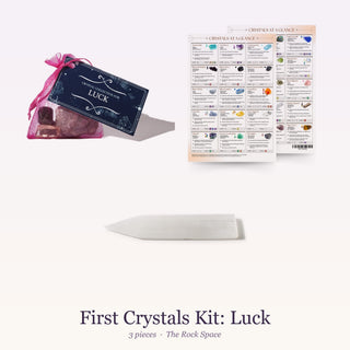 First Crystals Kit for Luck: Intention Crystal Collection, QuickStudy Guide 2.0 - Healing Crystals, Selenite Charging Plate (Bar) 8"