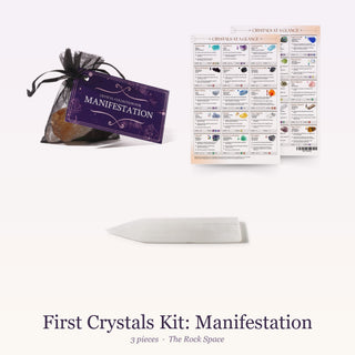 First Crystals Kit for Manifestation: Intention Crystal Collection, QuickStudy Guide 2.0 - Healing Crystals, Selenite Charging Plate (Bar) 8"