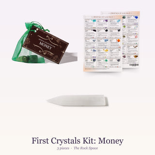 First Crystals Kit for Money: Intention Crystal Collection, QuickStudy Guide 2.0 - Healing Crystals, Selenite Charging Plate (Bar) 8"