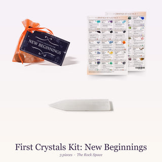 First Crystals Kit for New Beginnings: Intention Crystal Collection, QuickStudy Guide 2.0 - Healing Crystals, Selenite Charging Plate (Bar) 8"