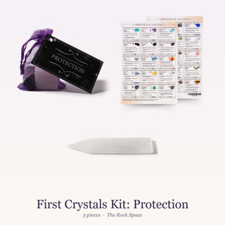 First Crystals Kit for Protection: Intention Crystal Collection, QuickStudy Guide 2.0 - Healing Crystals, Selenite Charging Plate (Bar) 8"