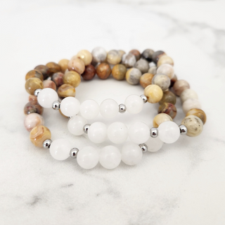 Crazy Lace Agate & White Jade Bracelet - 8mm    from The Rock Space