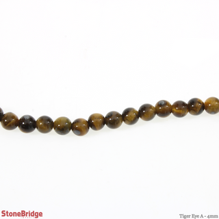 Tiger Eye A - Round Strand 15" - 4mm from The Rock Space