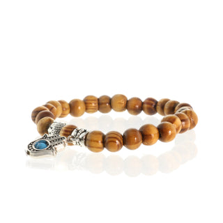 Wood Bead Bracelet with Buddha and Hamsa Charm    from The Rock Space