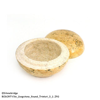 Soapstone Trinket Box - Round Top Varnished 3"    from Stonebridge Imports