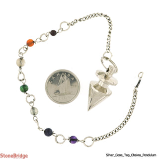 Metal Pendulum - Silver Colour Cone & Top with Chakra Beads - 1"    from The Rock Space