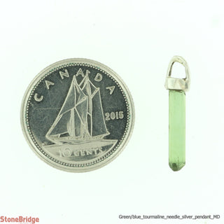 Green/Blue Tourmaline Needle Sterling Silver Pendant - Medium    from The Rock Space