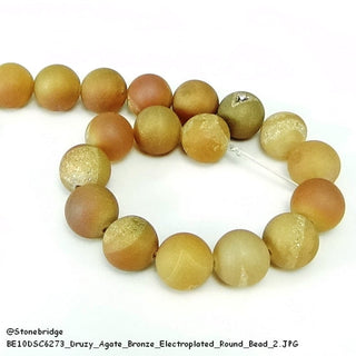 Druzy Agate Round Bead Strand 7" - 10mm Bronze Electroplated (Enhanced) from The Rock Space