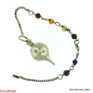 Ball & Point - Silver Metal Pendulum with Chakra Beads    from The Rock Space