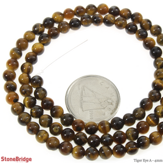 Tiger Eye A - Round Strand 15" - 4mm from The Rock Space