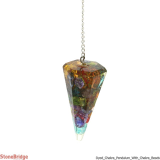 Chakra (Dyed) Orgone Pendulum with Chakra Beads on Chain    from The Rock Space