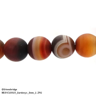 Onyx Banded Sardonyx - Matte - Round Strand 15" - 8mm from The Rock Space