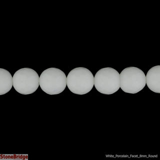 White Porcelain Faceted - Round Strand 15" - 8mm from The Rock Space