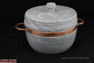 Soapstone Pot with Lid Large - 4L - 8 1/2" by 4 1/2"    from The Rock Space