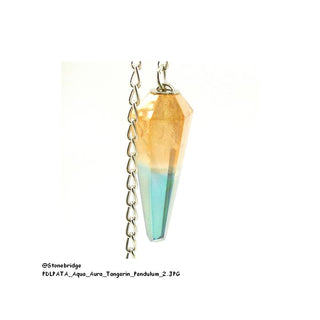 Pointed Hybird Aqua and Tangerine Aura Pendulum    from The Rock Space