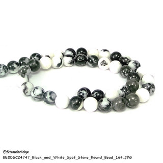 Black And White Spot Stone - Round Strand 15" - 8mm    from The Rock Space