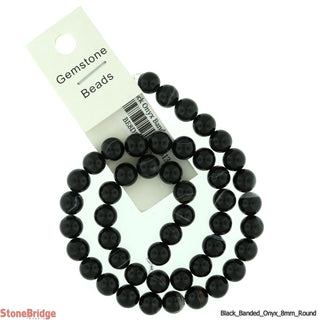 Black Onyx Banded - Round Strand 15" - 8mm    from The Rock Space