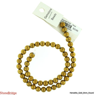 Hematite Gold - Round Strand - 8mm    from The Rock Space