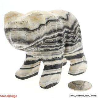 Zebra Aragonite Bear Carving - 2 3/4" to 3 1/4"    from The Rock Space