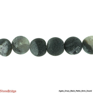 Druzy Agate Black 1 Matte - Round Strand 15" - 8mm    from The Rock Space