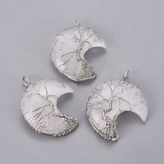 Clear Quartz Crescent Moon Tree of Life Wire Wrapped Pendants    from The Rock Space