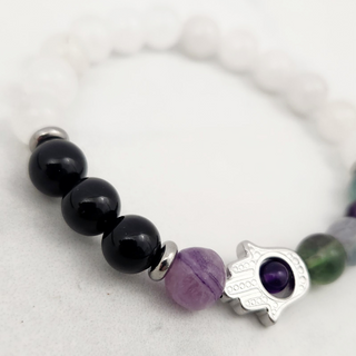 Fluorite & Amethyst & Black Onyx & White Jade Bracelet - 8mm    from The Rock Space