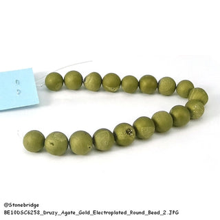 Druzy Agate Round Bead Strand 7" - 10mm Gold Electroplated (Enhanced) from The Rock Space