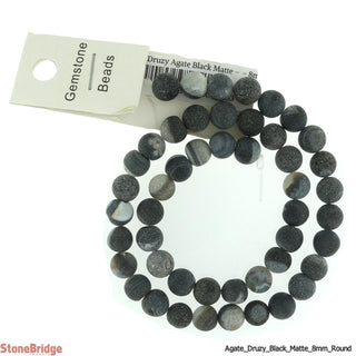Druzy Agate Round Bead Strand 15" - 8mm Black Matte (Enhanced) from The Rock Space
