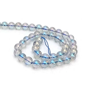 Clear Quartz -Bluish Opal Electroplated - Round Strand 15" - 8mm from The Rock Space