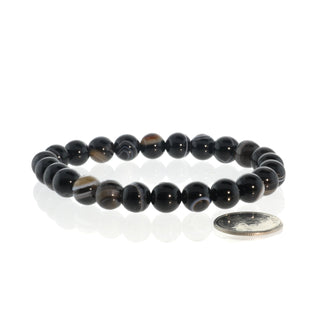 Onyx Bead Bracelet 8mm Black Banded   from The Rock Space