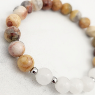 Crazy Lace Agate & White Jade Bracelet - 8mm    from The Rock Space