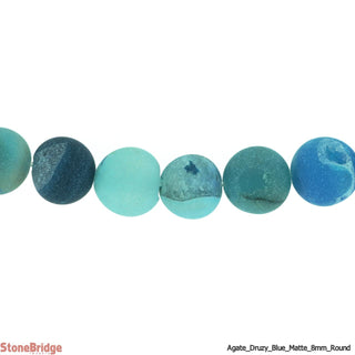 Druzy Agate Round Bead Strand 15" - 8mm Blue Matte (Enhanced) from The Rock Space