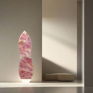 Rose Quartz Flame Sculpture on Stand U#1 - 77 lb - 38" tall from The Rock Space