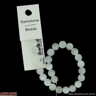 Moonstone White - Round Strand 7" - 8mm    from Stonebridge Imports