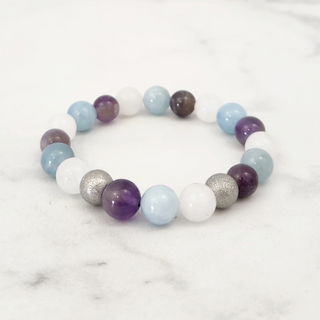 White Jade & Aquamarine & Amethyst Bracelet (Kids 4+) - 8mm from The Rock Space