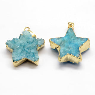 Agate Druzy Electroplated - Golden Plated Brass - Star Pendants    from The Rock Space