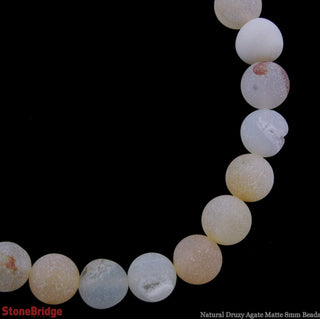 Druzy Agate Natural Matte - Round Strand 15" - 8mm from The Rock Space